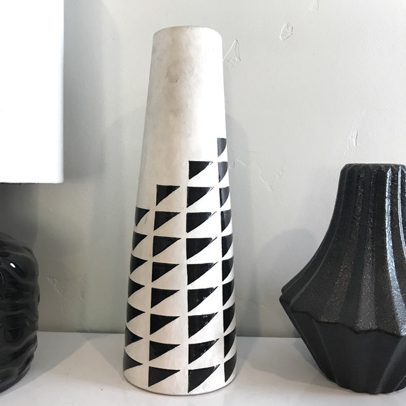 White & Black Tall Vase with Geometric Pattern - Picture 1 of 2